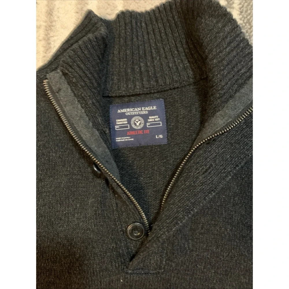 American Eagle Sweater Pullover Collared Turtle‎ Knit Athletic Fit Men's L Black